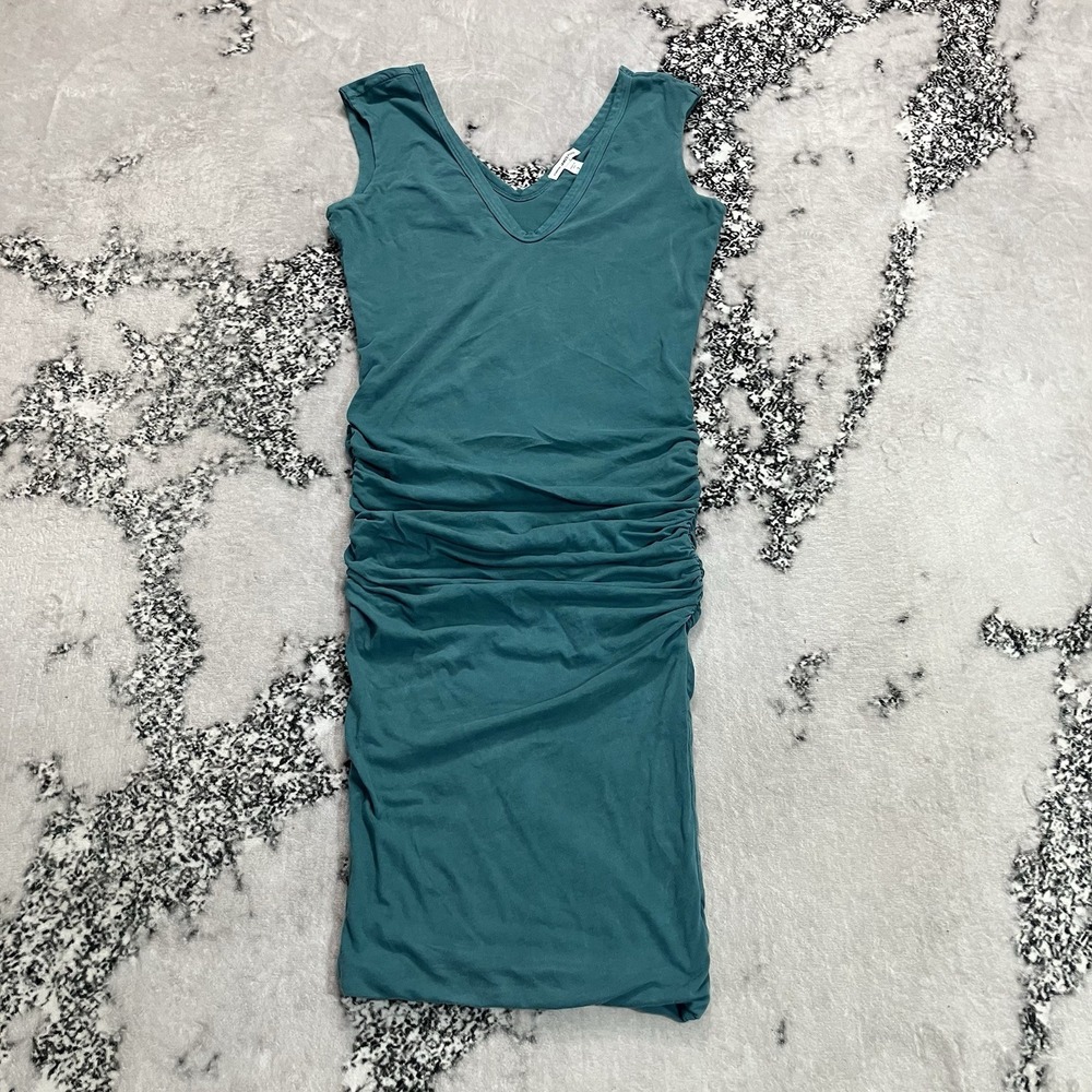 Standard James Perse Womens Size M Teal Ruched Side V Neck Tank Midi Dress